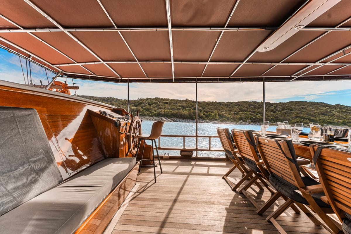 Deck of Croatia, a Gulet Gulet gulet at Split, Croatia