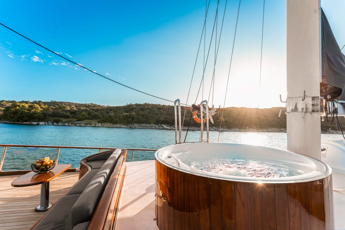 Deck of Croatia, a Gulet Gulet gulet at Split, Croatia