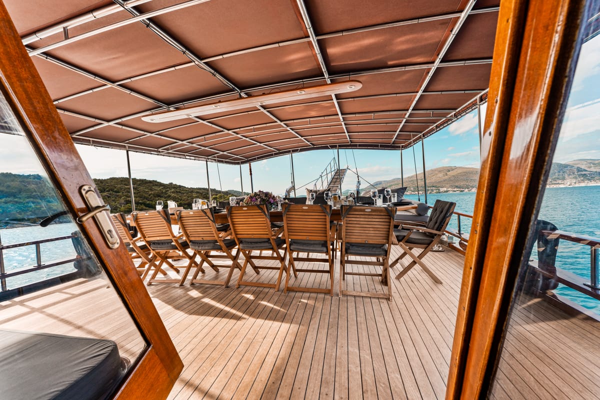 Deck of Croatia, a Gulet Gulet gulet at Split, Croatia