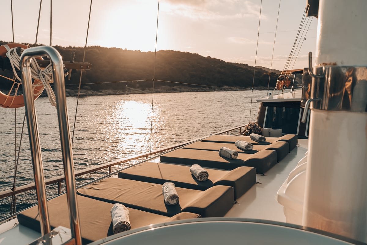 Deck of Croatia, a Gulet Gulet gulet at Split, Croatia