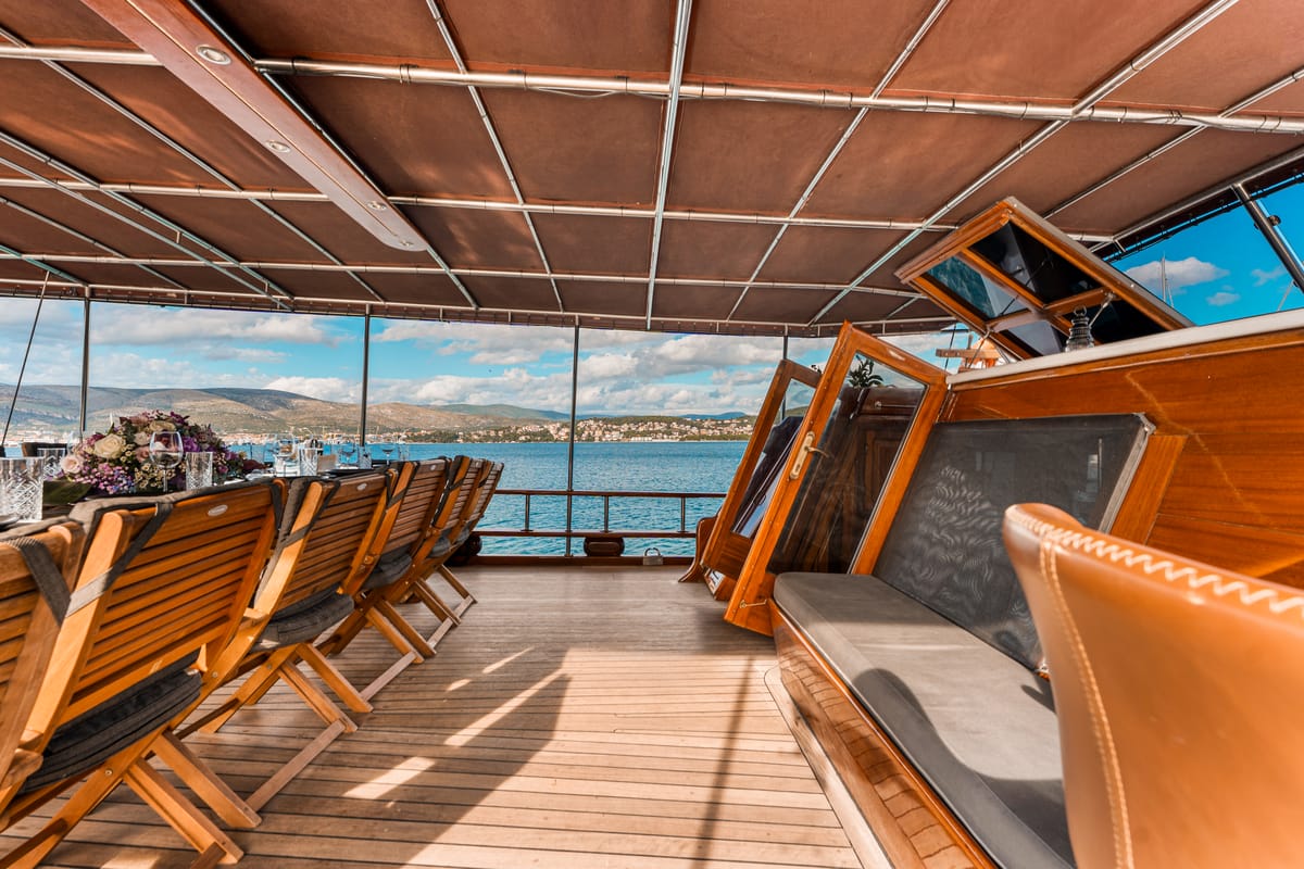 Deck of Croatia, a Gulet Gulet gulet at Split, Croatia