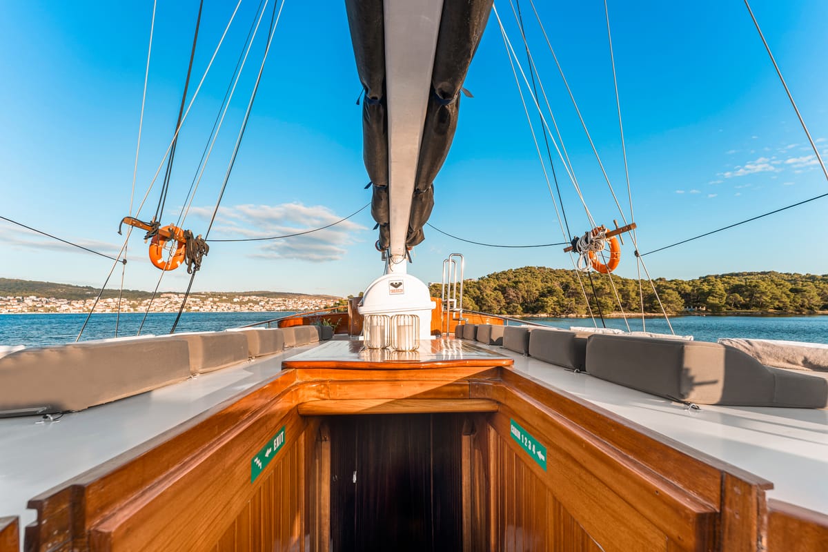Deck of Croatia, a Gulet Gulet gulet at Split, Croatia