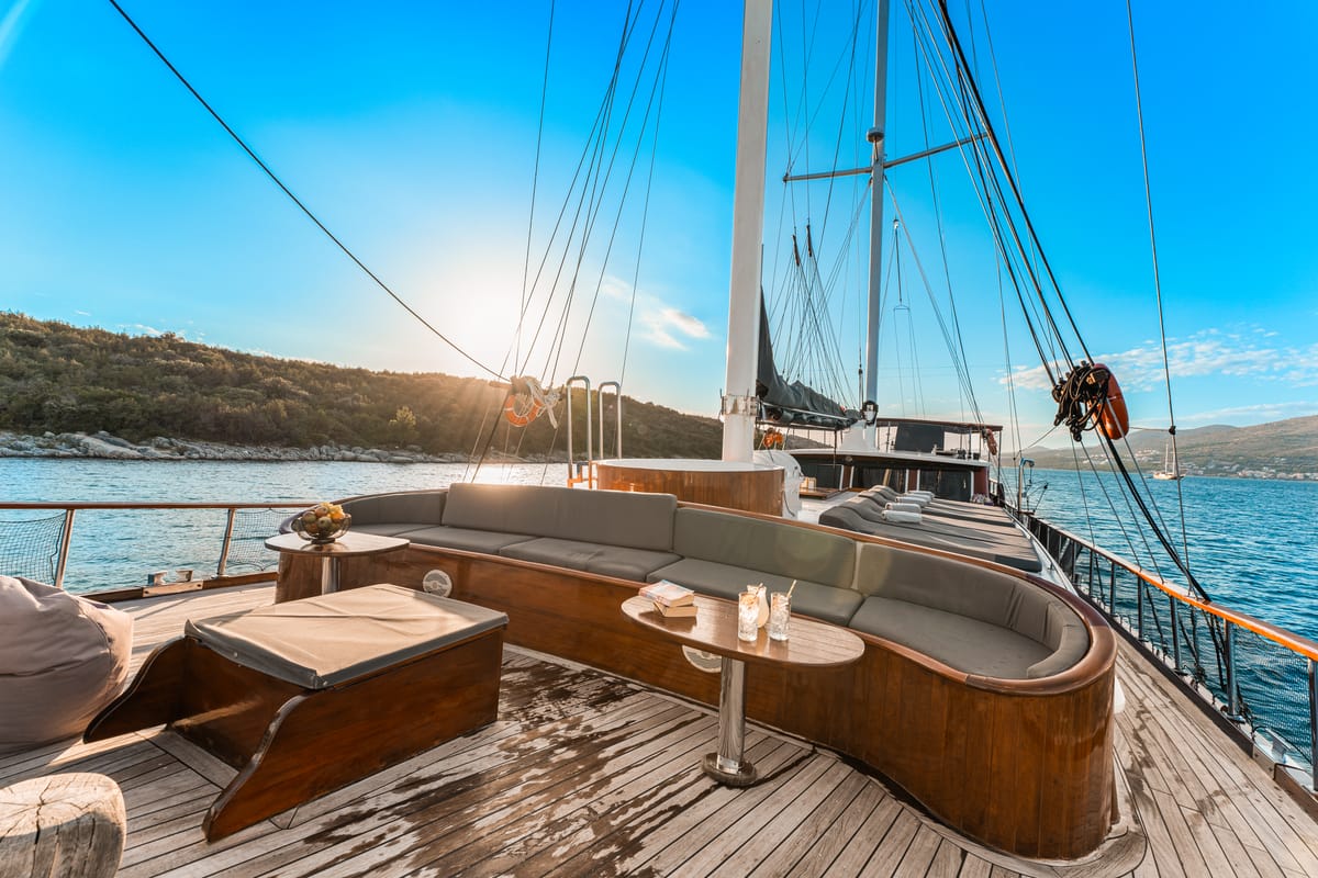 Deck of Croatia, a Gulet Gulet gulet at Split, Croatia