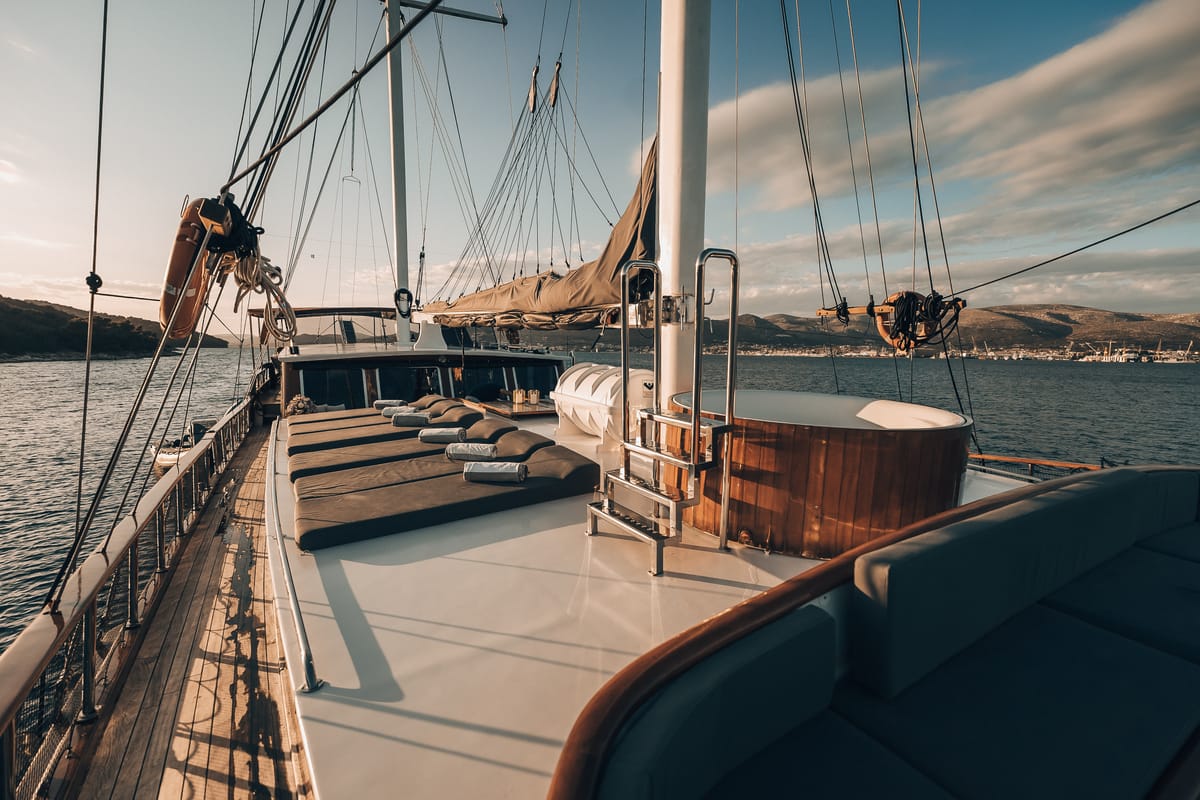 Deck of Croatia, a Gulet Gulet gulet at Split, Croatia