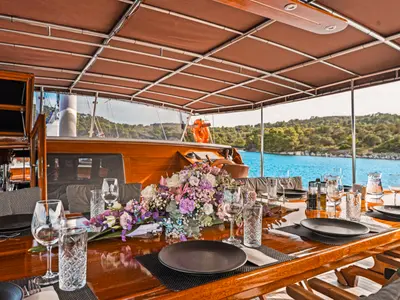 Deck of Croatia, a Gulet Gulet gulet at Split, Croatia
