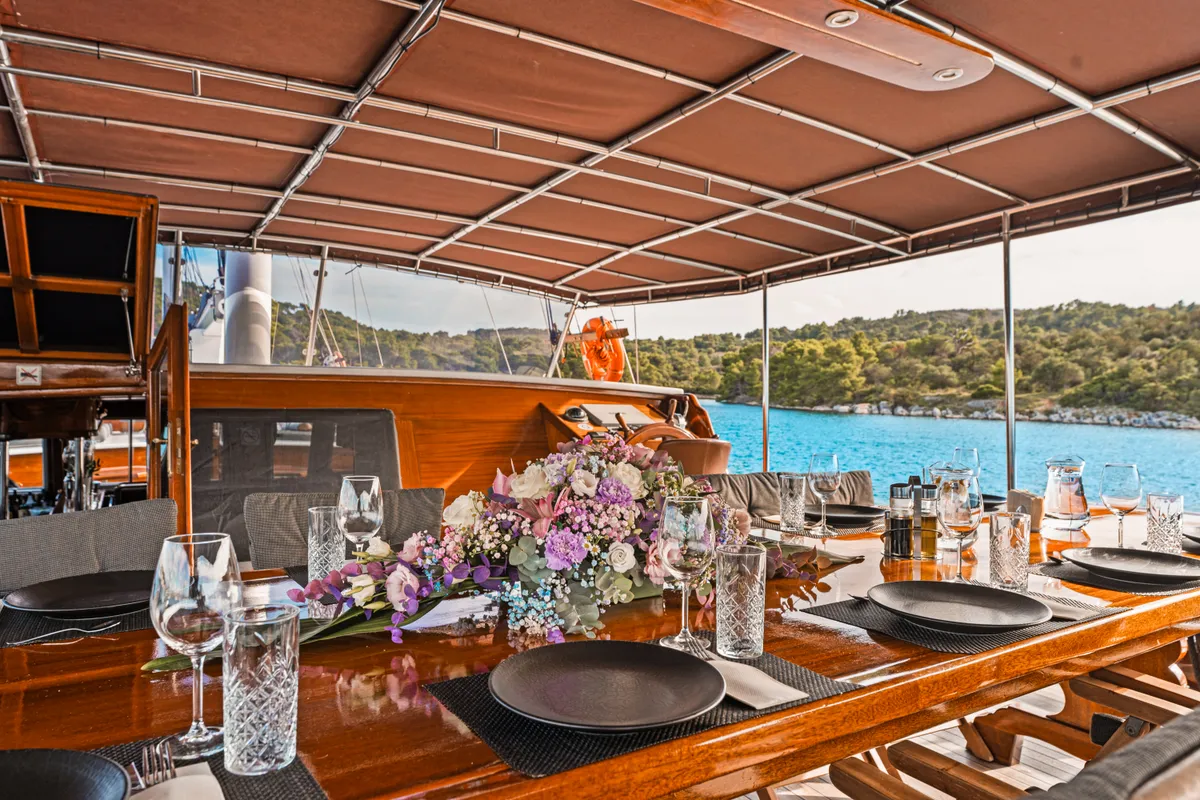 Deck of Croatia, a Gulet Gulet gulet at Split, Croatia