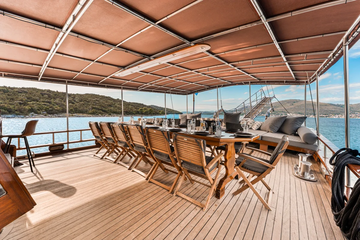 Deck of Croatia, a Gulet Gulet gulet at Split, Croatia
