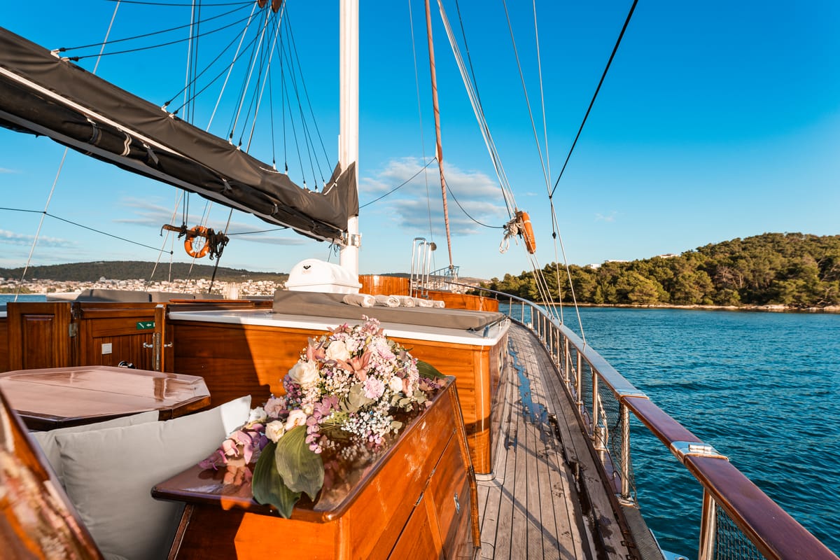Deck of Croatia, a Gulet Gulet gulet at Split, Croatia