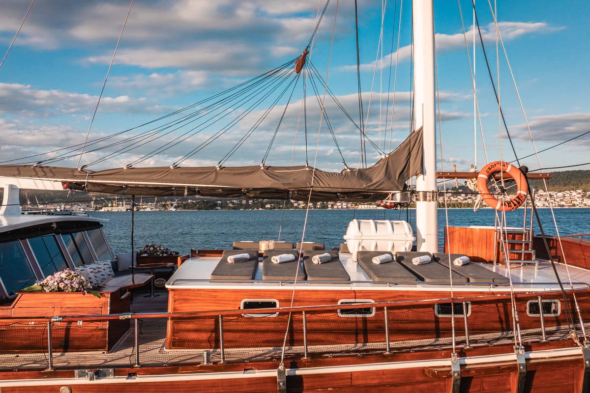 Deck of Croatia, a Gulet Gulet gulet at Split, Croatia