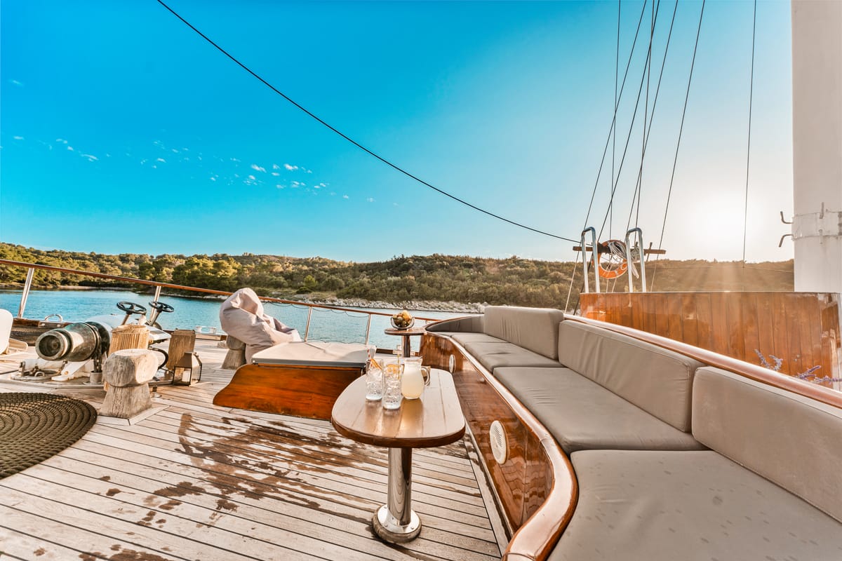 Deck of Croatia, a Gulet Gulet gulet at Split, Croatia