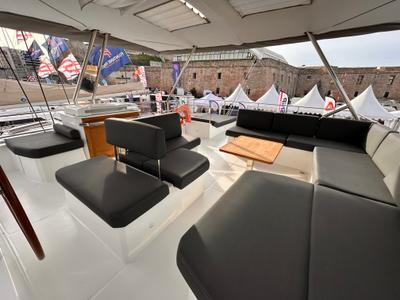 Deck of Kalista II, a Fountaine Pajot Samana 59 catamaran at Cogolin, France