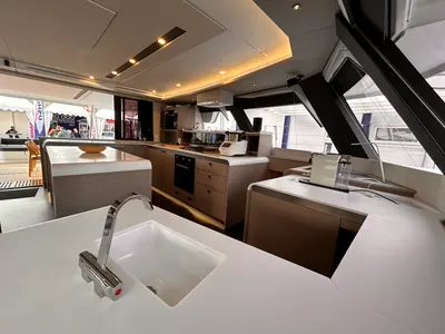 Galley of Kalista II, a Fountaine Pajot Samana 59 catamaran at Cogolin, France