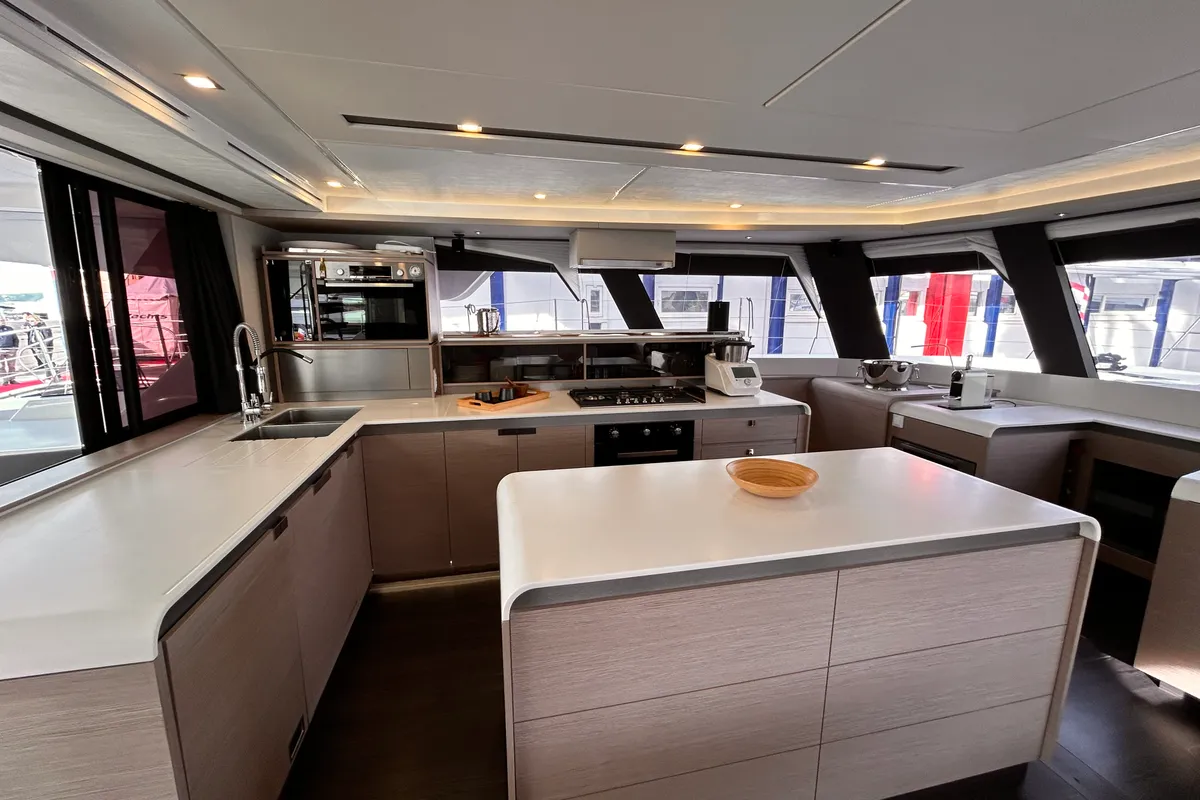 Galley of Kalista II, a Fountaine Pajot Samana 59 catamaran at Cogolin, France