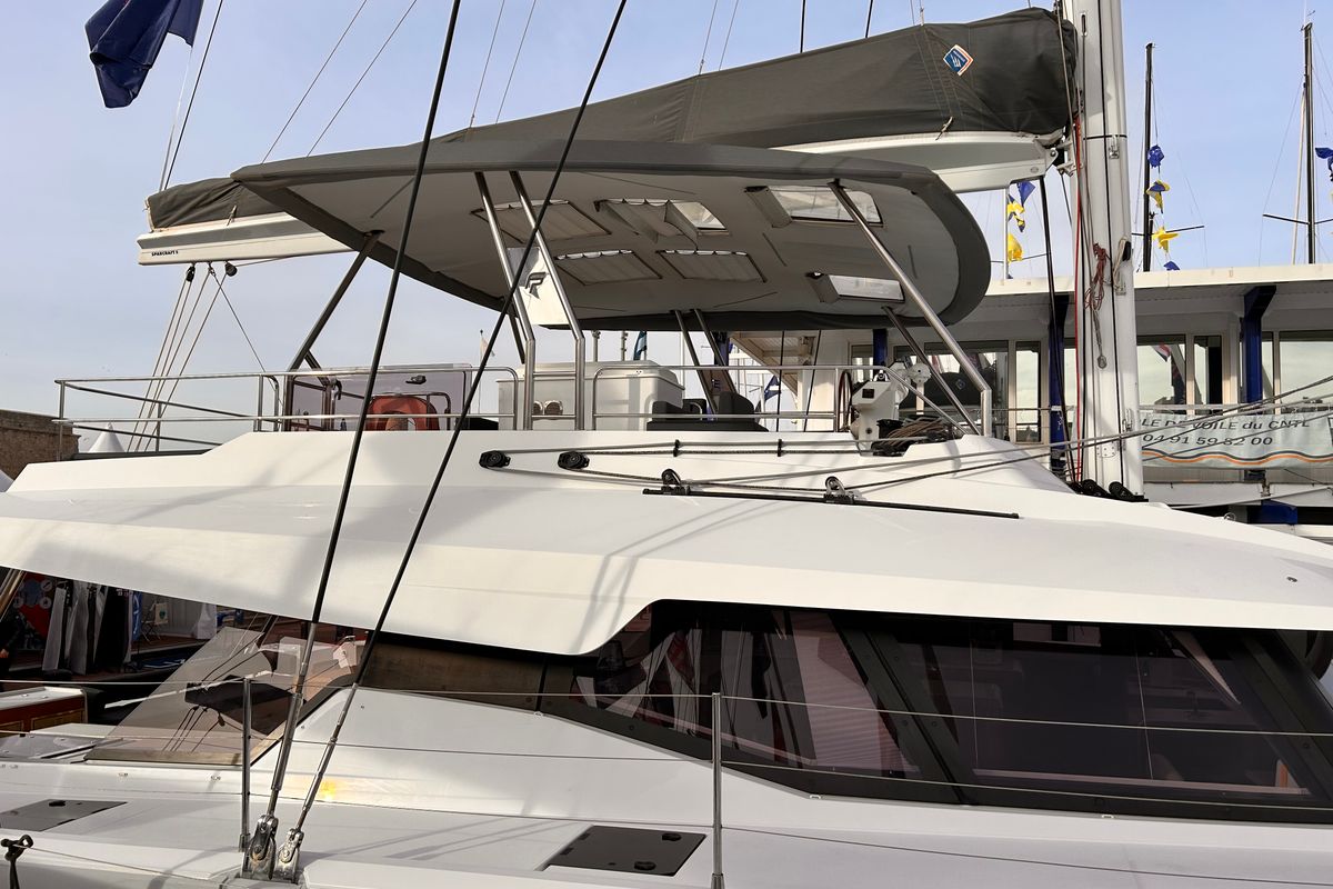 Exterior view of Kalista II, a Fountaine Pajot Samana 59 catamaran at Cogolin, France