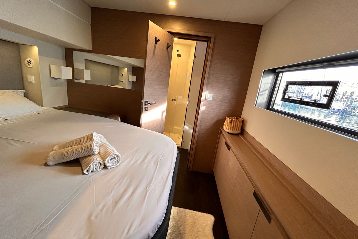 Cabin on Kalista II, a Fountaine Pajot Samana 59 catamaran at Cogolin, France