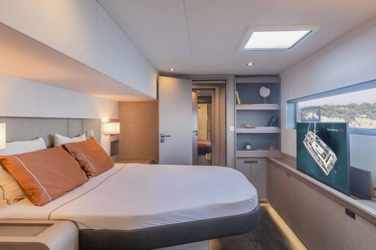 Cabin on Kalista II, a Fountaine Pajot Samana 59 catamaran at Cogolin, France