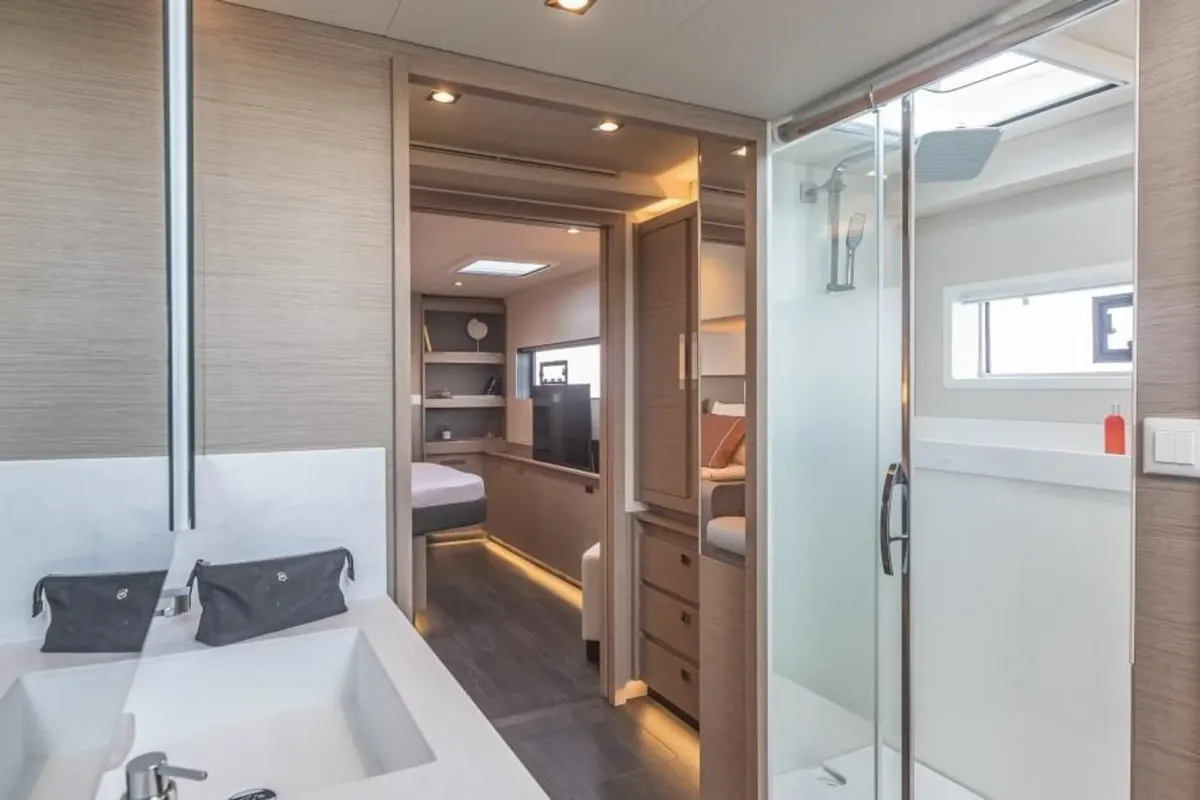 Head on Kalista II, a Fountaine Pajot Samana 59 catamaran at Cogolin, France