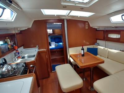 Salon of Sapphire, a Beneteau Oceanis 40 sailboat at Zakynthos, Greece