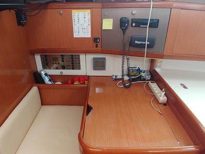 Cockpit of Sapphire, a Beneteau Oceanis 40 sailboat at Zakynthos, Greece