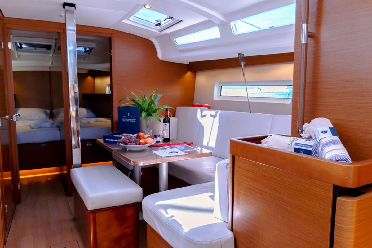 Salon of Nimertis, a Jeanneau Sun Odyssey 440 sailboat at Athens, Greece