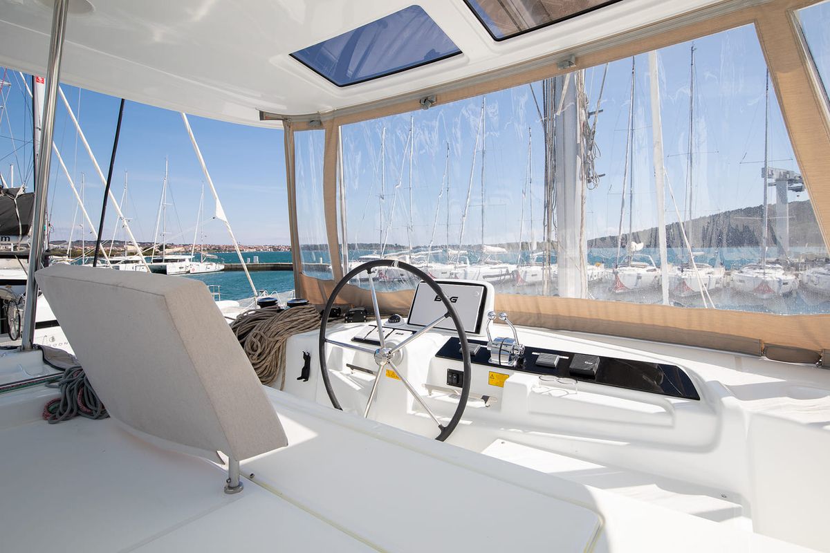 Cockpit of Little Havana, a Lagoon 46 catamaran at Općina Medulin, Croatia