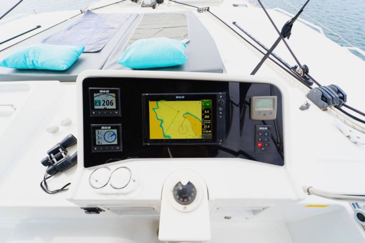 Cockpit of Julius Cesar III, a Lagoon 450 F catamaran at Općina Rogoznica, Croatia