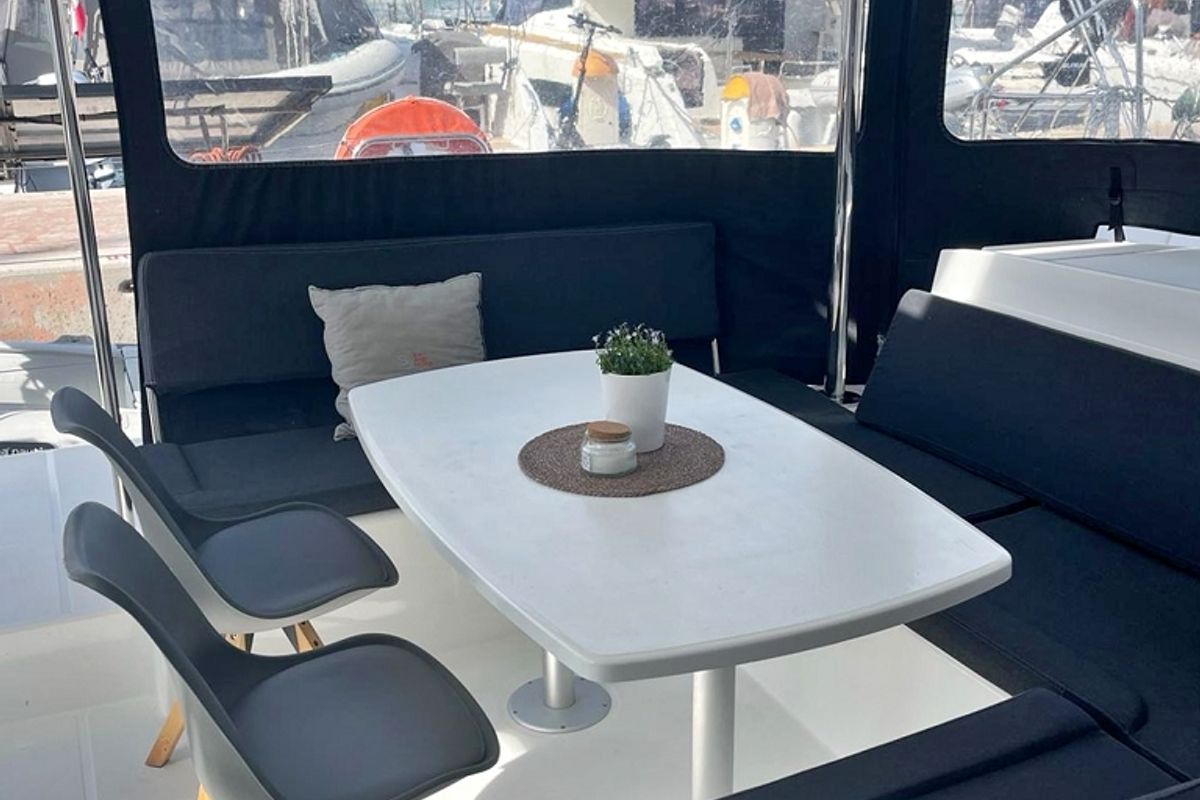 Deck of Julius Cesar III, a Lagoon 450 F catamaran at Općina Rogoznica, Croatia