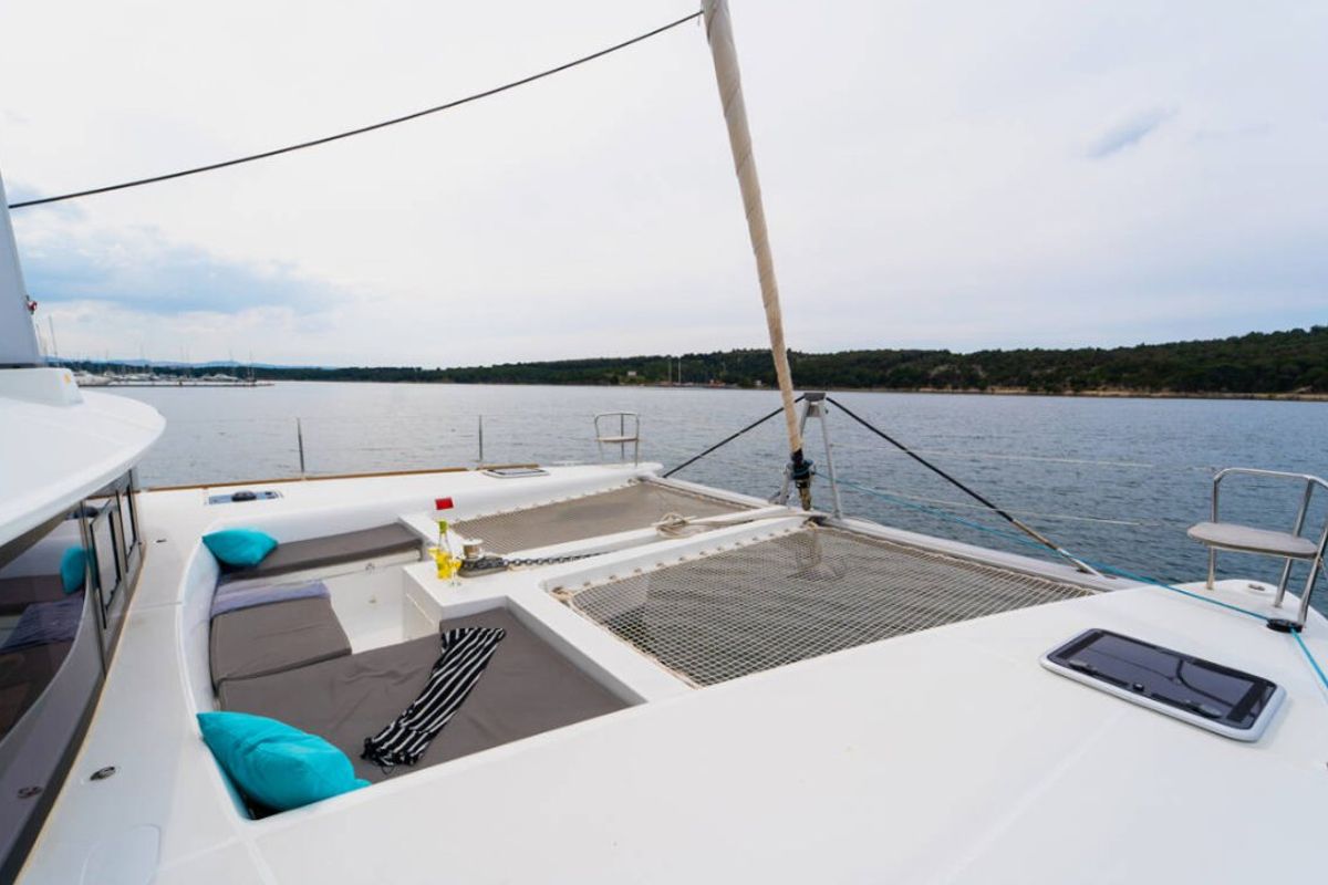 Deck of Julius Cesar III, a Lagoon 450 F catamaran at Općina Rogoznica, Croatia