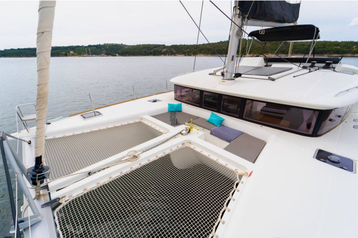 Deck of Julius Cesar III, a Lagoon 450 F catamaran at Općina Rogoznica, Croatia