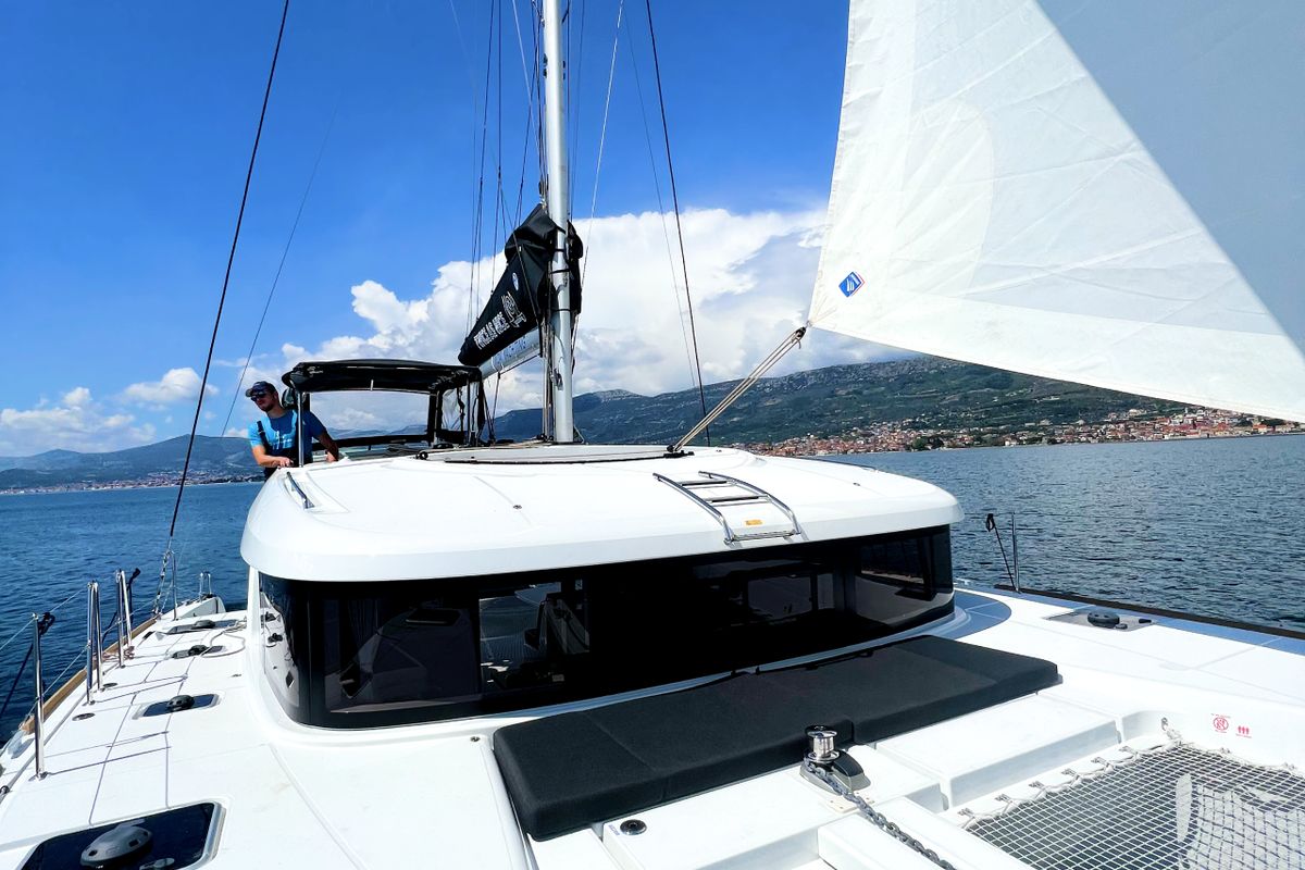 Deck of Twice as nice, a Lagoon 40 catamaran at Grad Kaštela, Croatia
