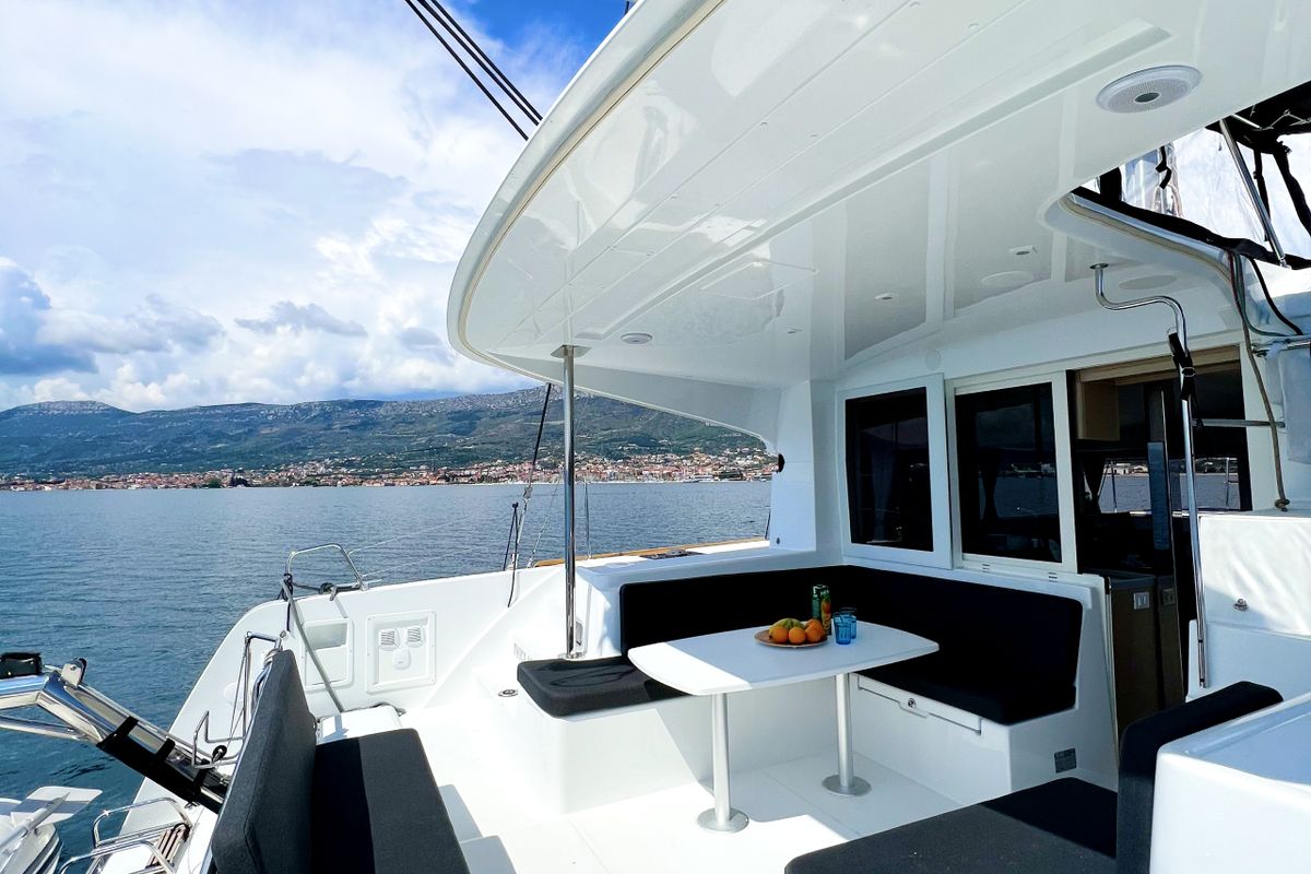 Deck of Twice as nice, a Lagoon 40 catamaran at Grad Kaštela, Croatia