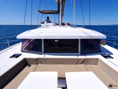 Deck of WEEsail, a Bali 4.1 catamaran at Castellammare di Stabia, Italy