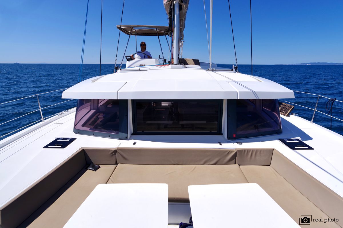 Deck of WEEsail, a Bali 4.1 catamaran at Castellammare di Stabia, Italy