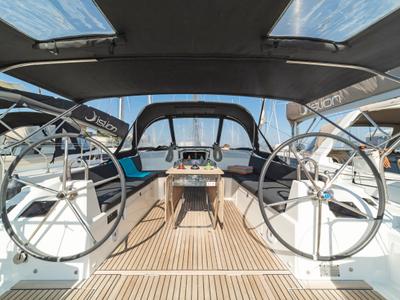 Cockpit of Mojito, a Beneteau Oceanis 40.1 sailboat at Kos, Greece