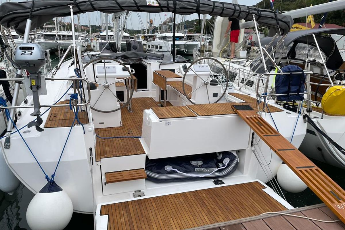 Cockpit of Libertas, a Bavaria C45 Style sailboat at Grad Pula, Croatia