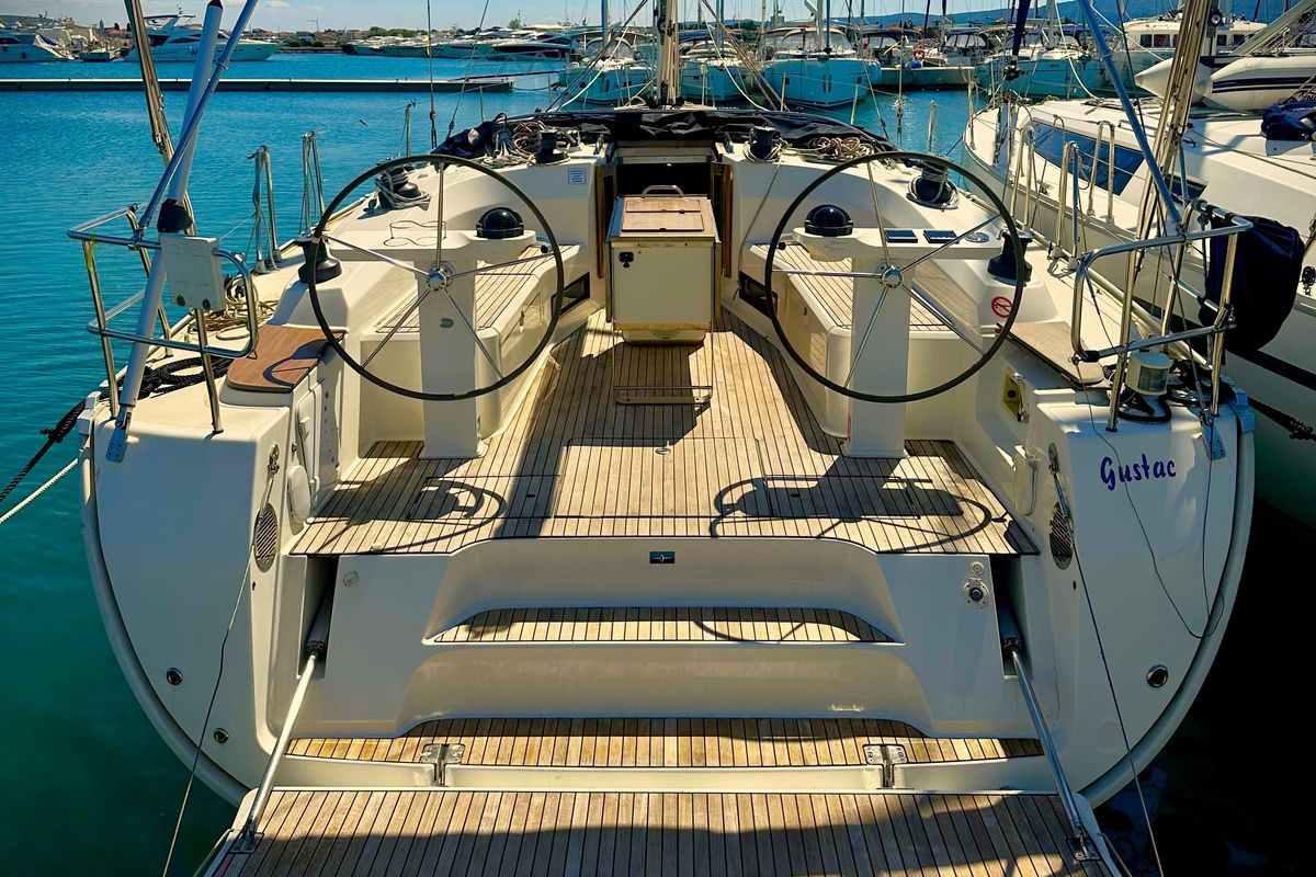 Cockpit of Gustac, a Bavaria Cruiser 45 sailboat at Općina Sukošan, Croatia