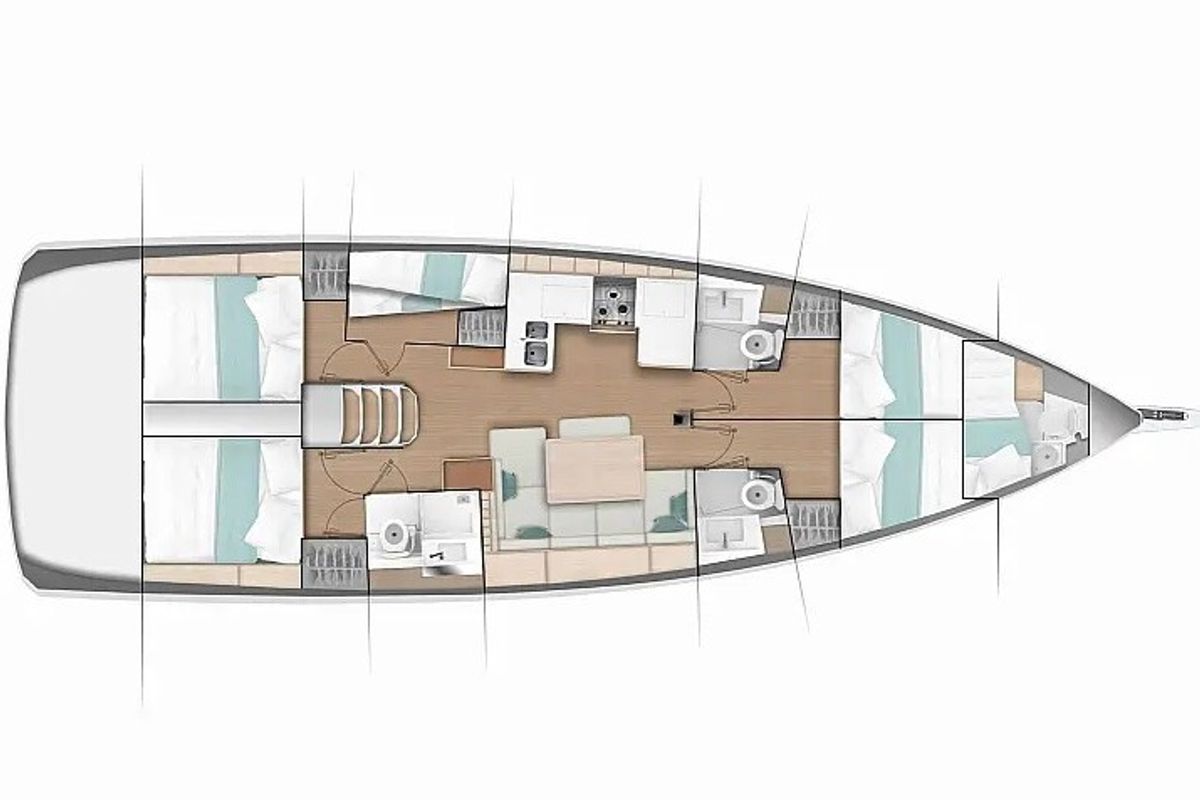 Floor plan of Konstantinos, a Jeanneau Sun Odyssey 490 sailboat at Athens, Greece