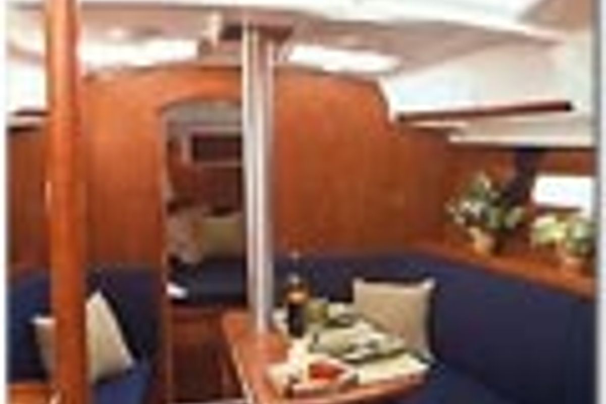Salon of Mirfak, a Beneteau Oceanis 373 sailboat at Cagliari, Italy