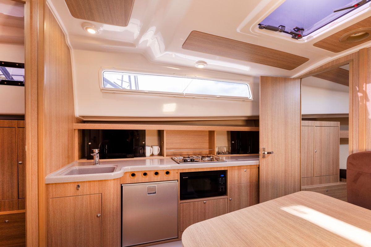 Galley of Polanski, a Northman Nexus Revo 870 Prestige motorboat at Sztynort, Poland