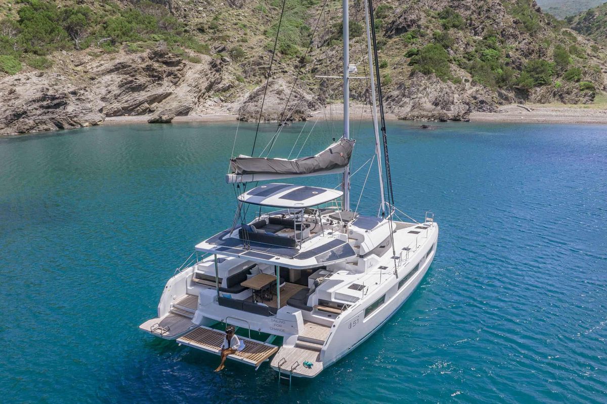 Exterior view of Queen Alexandra, a Lagoon 51 catamaran at Grad Trogir, Croatia