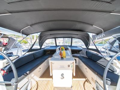 Cockpit of First Heartbeat, a Beneteau Oceanis 51.1 sailboat at Skradin, Croatia