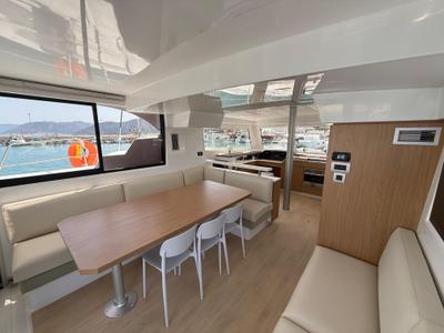 Salon of Cloe, a Bali Catspace catamaran at Capo d'Orlando, Italy