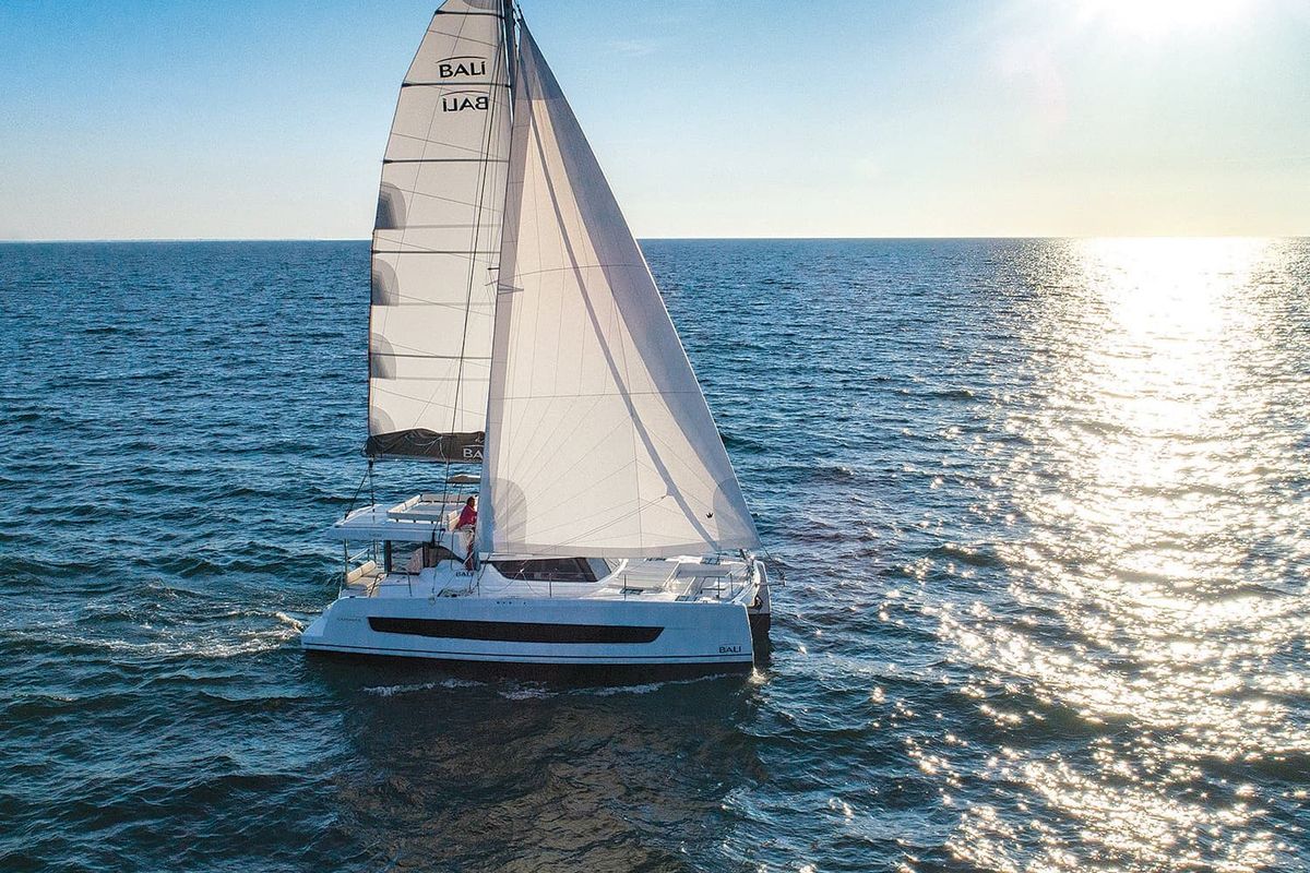 Exterior view of Cloe, a Bali Catspace catamaran at Capo d'Orlando, Italy