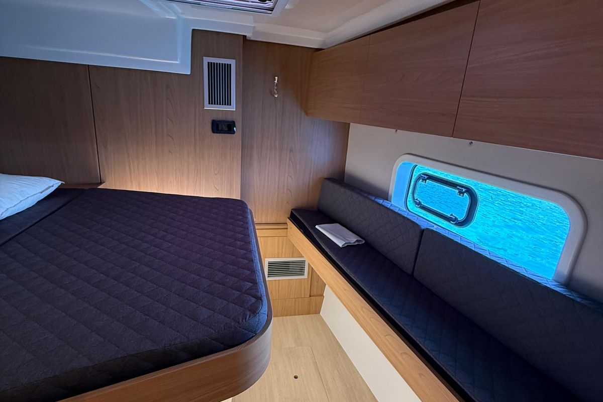 Cabin on Cloe, a Bali Catspace catamaran at Capo d'Orlando, Italy