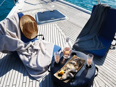 Deck of Yannis 65S, a Hanse Yachts Hanse 540e sailboat at Lavreotiki Municipal Unit, Greece