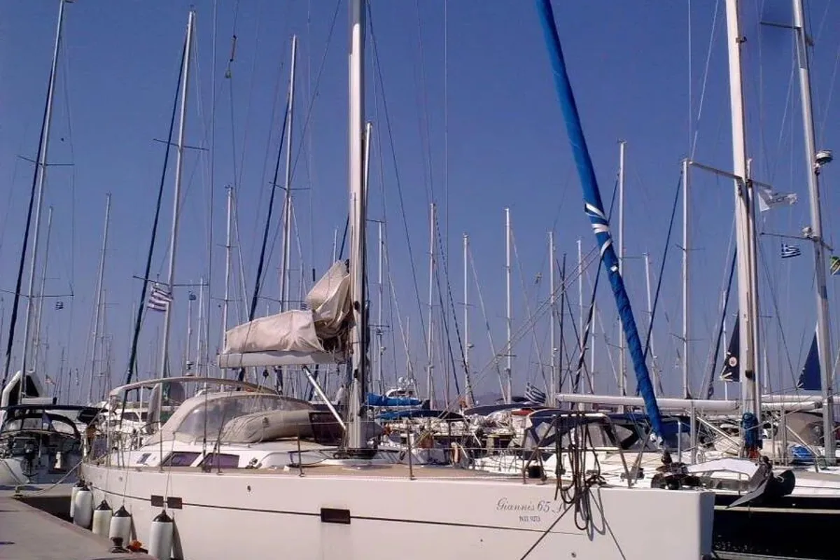 Exterior view of Yannis 65S, a Hanse Yachts Hanse 540e sailboat at Lavreotiki Municipal Unit, Greece