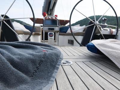 Cockpit of Yannis 65S, a Hanse Yachts Hanse 540e sailboat at Lavreotiki Municipal Unit, Greece