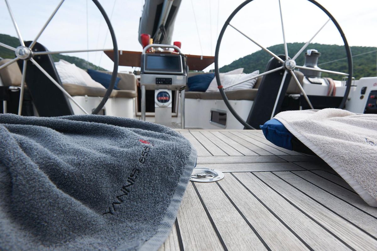 Cockpit of Yannis 65S, a Hanse Yachts Hanse 540e sailboat at Lavreotiki Municipal Unit, Greece