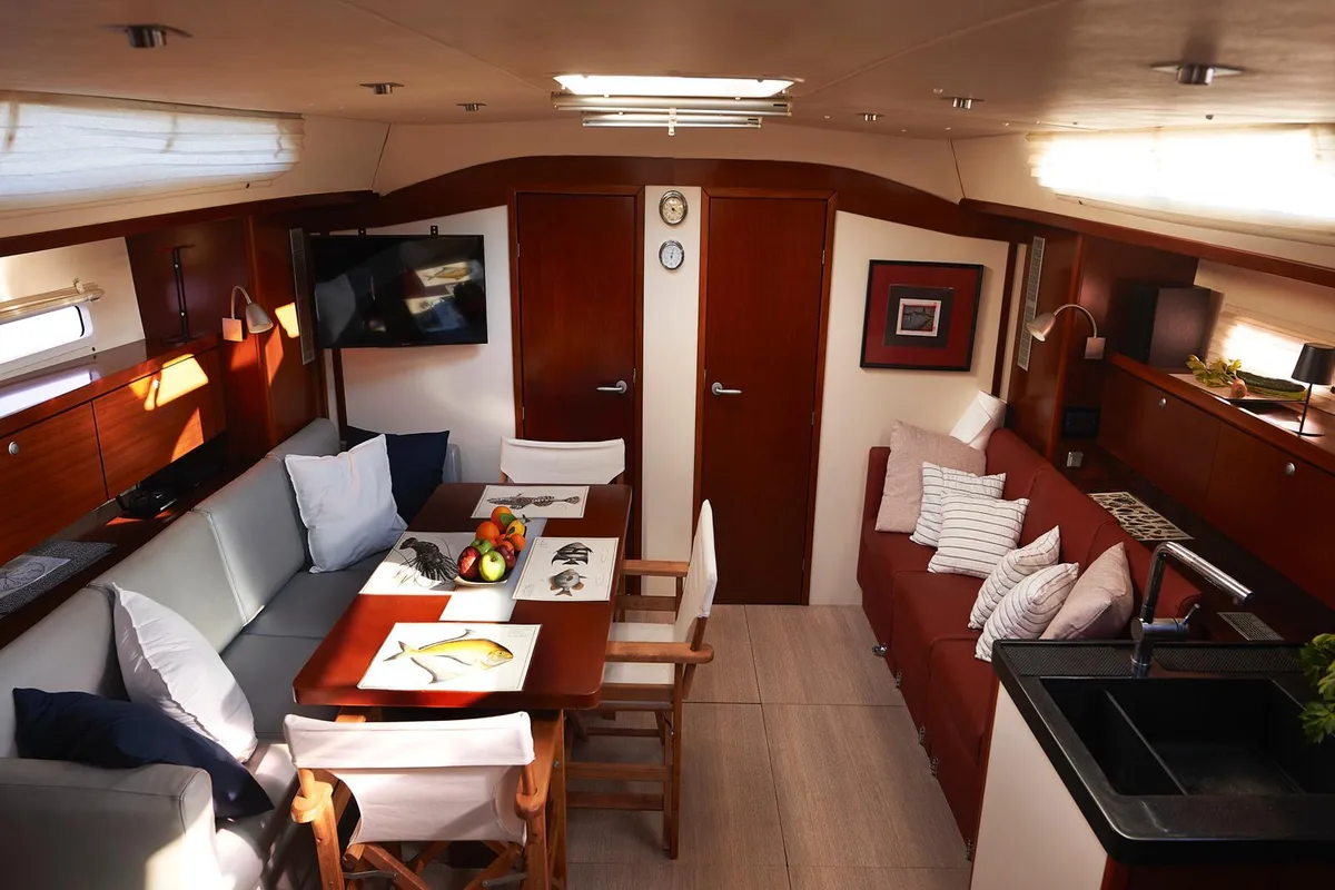 Salon of Yannis 65S, a Hanse Yachts Hanse 540e sailboat at Lavreotiki Municipal Unit, Greece