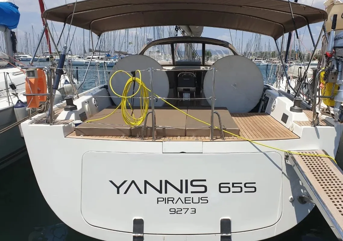 Exterior view of Yannis 65S, a Hanse Yachts Hanse 540e sailboat at Lavreotiki Municipal Unit, Greece